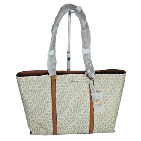 Michael Kors Handbags - Michael Kors Temple XL Tote Vanilla/Acorn NWT